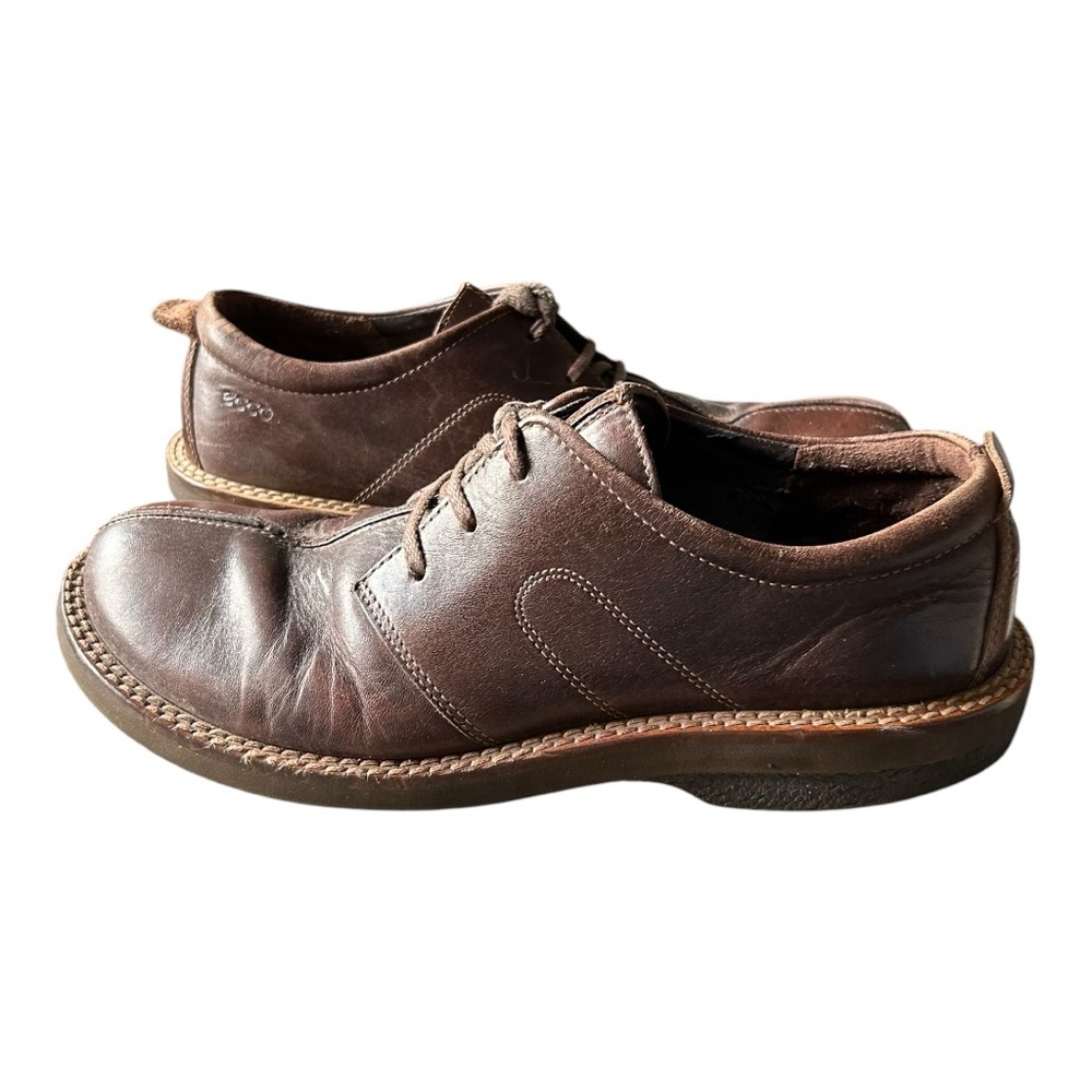 Ecco Oxfords Shoes Men's 9-9.5 43 Slip-On Leather Lace-Up Work‎ Retro VTG Brown